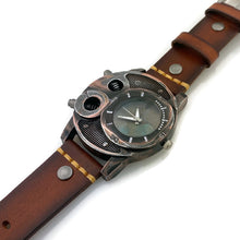 Load image into Gallery viewer, Large Watch with  Brown Leather Band Blue Dial