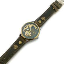 Load image into Gallery viewer, Moon Mechanical Watch, blue And Gold Dial with Leather Band