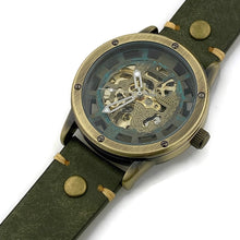 Load image into Gallery viewer, Automatic Mechanical Watch, Blue Dial with Green Leather Band