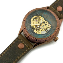 Load image into Gallery viewer, Mechanical Watch, Blue Gold and Silver Dial with Leather Band