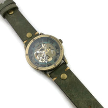 Load image into Gallery viewer, Automatic Mechanical Watch, Blue Dial with Green Leather Band