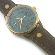 Load image into Gallery viewer, Mechanical Watch With Date, Blue Dial with  Brown  Leather Band