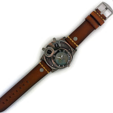 Load image into Gallery viewer, Large Watch with  Brown Leather Band Blue Dial