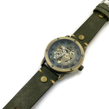 Load image into Gallery viewer, Automatic Mechanical Watch, Blue Dial with Green Leather Band