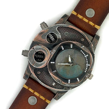 Load image into Gallery viewer, Large Watch with  Brown Leather Band Blue Dial
