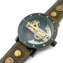 Load image into Gallery viewer, Automatic Mechanical Watch, Blue Background  with  Brown Leather Band