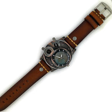 Load image into Gallery viewer, Large Watch with  Brown Leather Band Blue Dial