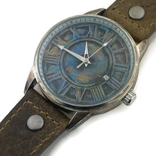 Load image into Gallery viewer, Mechanical Watch With Date, Blue Dial with  Brown  Leather Band