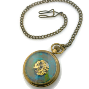 Mechanical brass Pocket Watch with Multicolor Dial