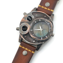 Load image into Gallery viewer, Large Watch with  Brown Leather Band Blue Dial