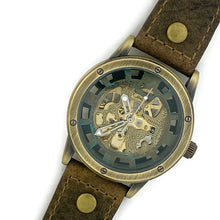 Load image into Gallery viewer, Mechanical Watch, Blue Dial with  Brown  Leather Band