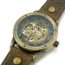 Load image into Gallery viewer, Mechanical Watch, Blue Dial with  Brown  Leather Band