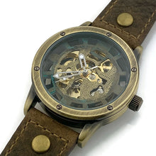 Load image into Gallery viewer, Mechanical Watch, Blue Dial with  Brown  Leather Band