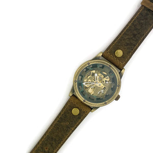 Automatic Mechanical Watch, Blue Dial with  Brown  Leather Band