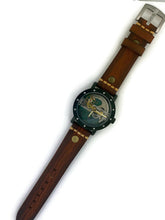 Load image into Gallery viewer, Automatic Mechanical Watch, Blue Background with Brown Leather Band