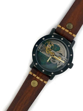 Load image into Gallery viewer, Automatic Mechanical Watch, Blue Background with Brown Leather Band