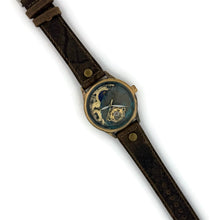 Load image into Gallery viewer, Moon Mechanical Watch, blue And Gold Dial with Leather Band