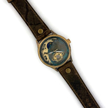 Load image into Gallery viewer, Moon Mechanical Watch, blue And Gold Dial with Leather Band