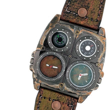Load image into Gallery viewer, Large Dial Two Time Zone Watch with Compass And Thermometer Leather Band
