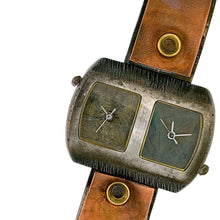 Load image into Gallery viewer, copper & brass Watch, blue & green Dials Two time zones