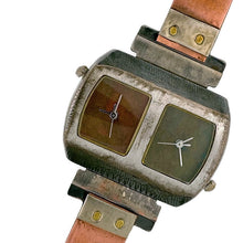 Load image into Gallery viewer, Two Time Zones Silver & Copper Watch, Copper & Green Dials