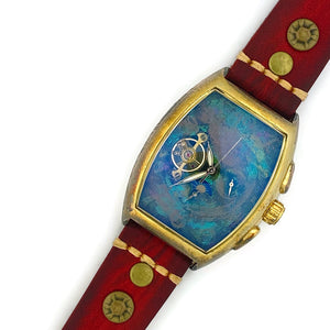 Moon Automatic Mechanical Watch,Multicolor Dial with Red Leather Band