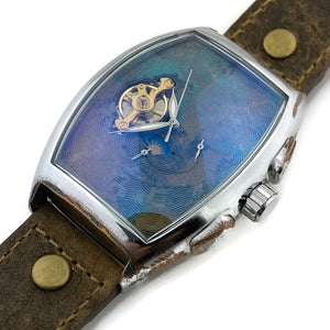 Moon Automatic Mechanical Watch,Blue Dial with Leather Band