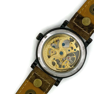 Automatic Mechanical Watch, Blue Dial with  Brown Leather Band