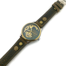 Load image into Gallery viewer, Moon Automatic Mechanical Watch, blue And Gold Dial with Leather Band
