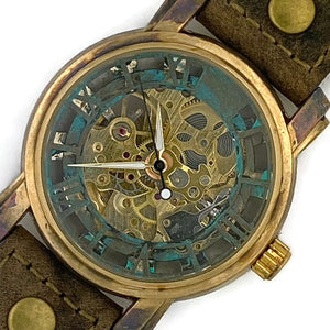 Automatic Mechanical Watch, Blue Dial with Leather Band
