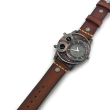 Load image into Gallery viewer, Large Watch with  Brown Leather Band Blue Dial
