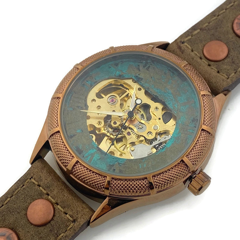 Automatic Mechanical Watch, Blue Dial with Leather Band