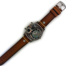 Load image into Gallery viewer, Large Watch with  Brown Leather Band Blue Dial
