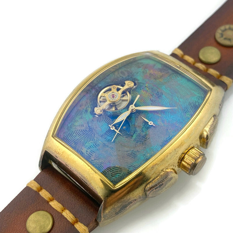 Moon Mechanical Watch,Multicolor Dial with Brown Leather 