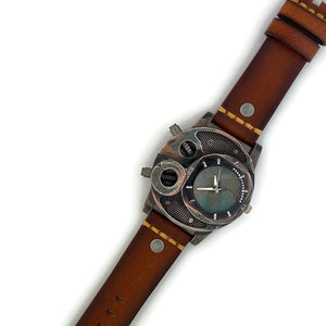 Large Watch with  Brown Leather Band Blue Dial
