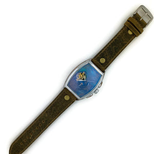 Moon Automatic Mechanical Watch,Blue Dial with Leather Band