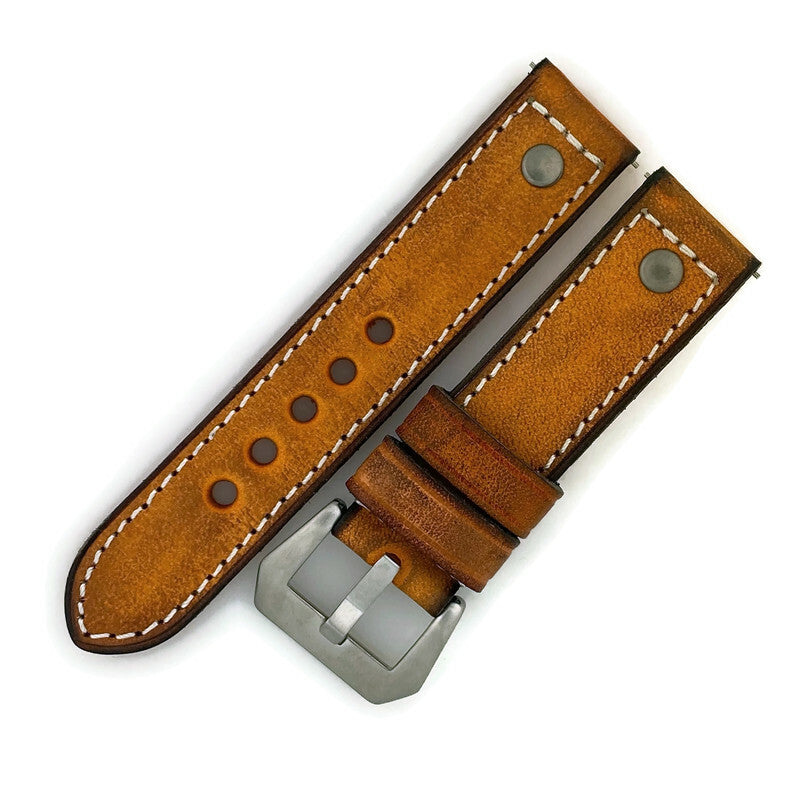 22MM WaxVintage Orange Leather Watch Band