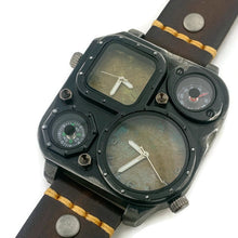 Load image into Gallery viewer, Large Dial Two Time Zone Watch with Compass And Thermometer Brown Leather Band
