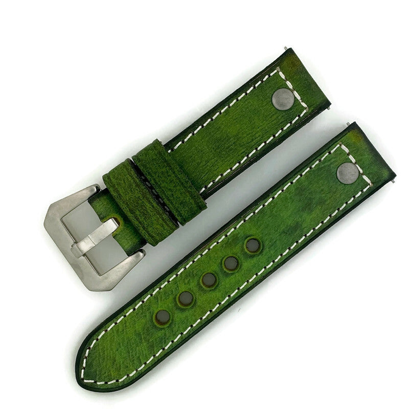 22MM Wax Vintage Green Leather Watch Band