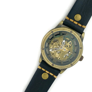 Automatic Mechanical Watch, Blue Dial with  Black Leather Band