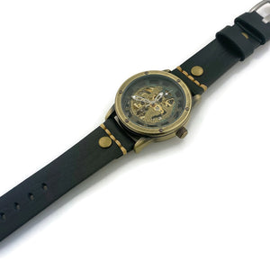 Automatic Mechanical Watch, Blue Dial with  Black Leather Band
