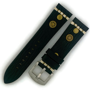 22MM Wax Black Leather Watch Band