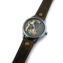 Load image into Gallery viewer, Moon Mechanical Watch, blue And Gold Dial with Leather Band (Copy)
