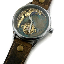 Load image into Gallery viewer, Moon Mechanical Watch, blue And Gold Dial with Leather Band (Copy)
