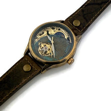 Load image into Gallery viewer, Moon Mechanical Watch, blue And Gold Dial with Leather Band
