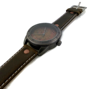 Large Copper Dial Watch With Leather Band