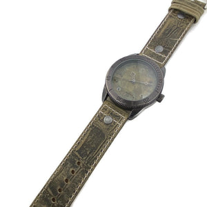 Large Green Copper Dial Watch With Leather Band