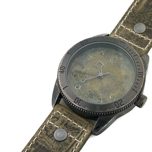Large Green Copper Dial Watch With Leather Band