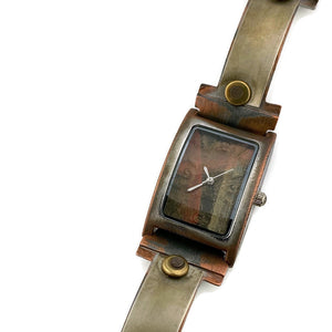 Silver & Copper & Brass Watch With Earth Tone Dial