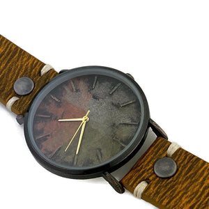 Three Tone Dial Watch with Leather Band